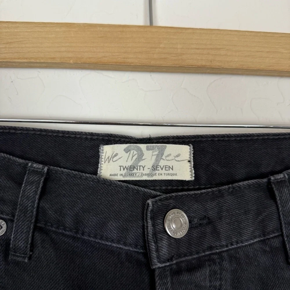FREE PEOPLE Maggie Mid Rise Washed Black Distressed Straight Leg Cropped Jeans